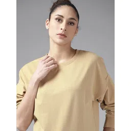 Roadster Women Beige Drop-Shoulder Sleeves Solid Sweatshirt-picture-32