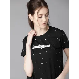 Roadster Women Black & White Printed Round Neck T-shirt-picture-31