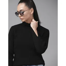 Roadster Women Black Ribbed Turtle Neck Pullover-picture-40