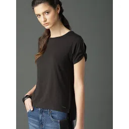 Roadster Women Black Solid Pure Cotton Top With Sleeve Twist-picture-21