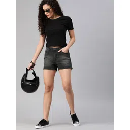 Roadster Women Black Washed Regular Fit Denim Shorts-picture-25