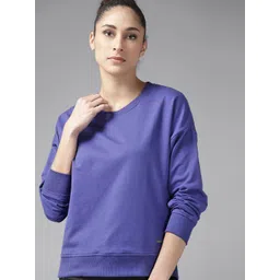 Roadster Women Blue Drop-Shoulder Sleeves Solid Sweatshirt-picture-30