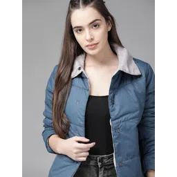 Roadster Women Blue Solid Padded Jacket-picture-21