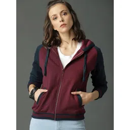 Roadster Women Burgundy Colourblock Hooded Sweatshirt-picture-29