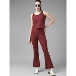 Roadster Women Burgundy Ribbed Top with Trousers-picture-27