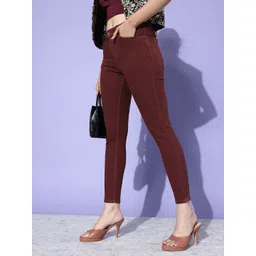 Roadster Women Burgundy Skinny Fit Mid Rise Stretchable Jeans-picture-12