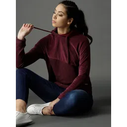 Roadster Women Burgundy Solid Hooded Sweatshirt-picture-25