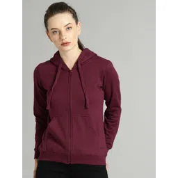 Roadster Women Burgundy Solid Hooded Sweatshirt-picture-16