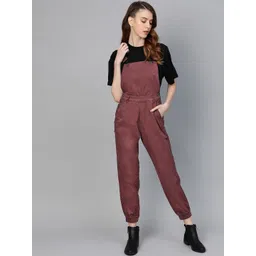 Roadster Women Burgundy Solid Sustainable Jogger Sustainable Dungarees-picture-26