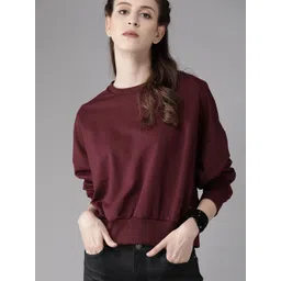 Roadster Women Burgundy Solid Sweatshirt-picture-21
