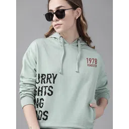 Roadster Women Green & Black Printed Hooded Sweatshirt-picture-27