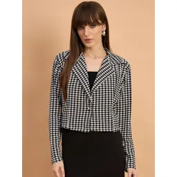 roadster Women Houndstooth Single Breasted Casual Blazer-picture-19