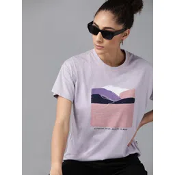 Roadster Women Lavender & Pink Printed Drop-Shoulder Sleeves Boxy Fit T-shirt-picture-40