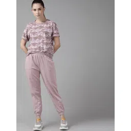 Roadster Women Lavender & White Camouflage Printed T-shirt with Joggers-picture-14