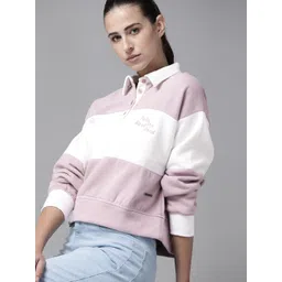 Roadster Women Lavender & White Colourblocked Sweatshirt-picture-12