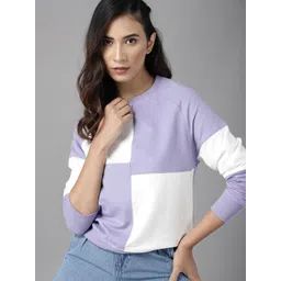 Roadster Women Lavender & White Colourblocked Sweatshirt-picture-33