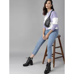 Roadster Women Lavender & White Colourblocked Sweatshirt image 5