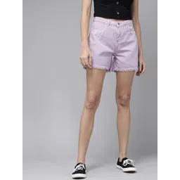 Roadster Women Lavender Mid-Rise Pure Cotton Regular Shorts-picture-38