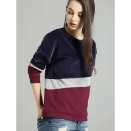 Roadster Women Navy & Burgundy Colourblocked Sweatshirt-picture-32