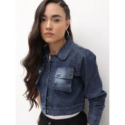 Roadster Women Navy Blue Denim Denim Jacket-picture-19