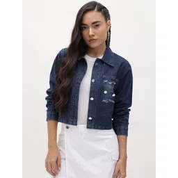 Roadster Women Navy Blue Denim Denim Jacket-picture-26