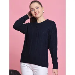 Roadster Women Navy Blue Full Sleeve Acrylic Cardigan-picture-21