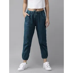 Roadster Women Navy Blue Regular Fit Solid Cropped Joggers-picture-38