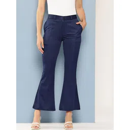 Roadster Women Navy Blue Solid Crepe Trousers-picture-31