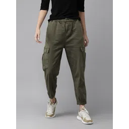 Roadster Women Olive Green Regular Fit Solid Joggers-picture-30