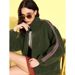 Roadster Women Olive Green Solid Sherpa Sweatshirt-picture-22