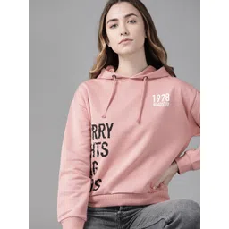Roadster Women Pink & Black Printed Hooded Sweatshirt-picture-40