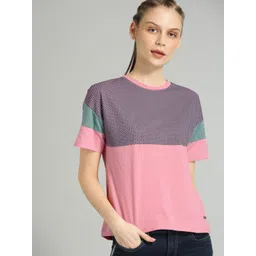Roadster Women Pink  Blue Printed Round Neck Pure Cotton T-shirt-picture-15