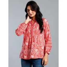 Roadster Women Pink Printed Cotton Tops image 2