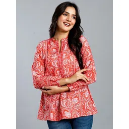 Roadster Women Pink Printed Cotton Tops image 3