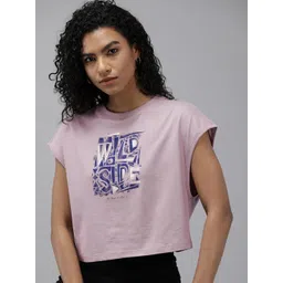 Roadster Women Pink Printed Extended Sleeves Boxy T-shirt-picture-36