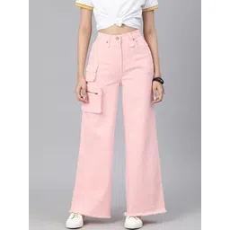 Roadster Women Pink Solid Flared Stretchable Jeans-picture-34