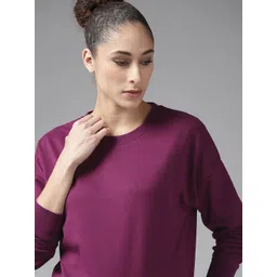 Roadster Women Purple Drop-Shoulder Sleeves Solid Sweatshirt-picture-29
