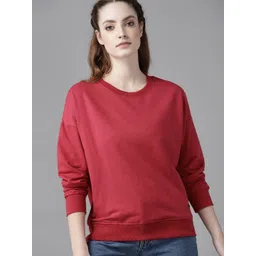 Roadster Women Red Drop-Shoulder Sleeves Solid Sweatshirt-picture-37