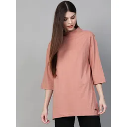 Roadster Women Rose High Neck Oversized Longline T-shirt-picture-15