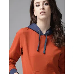 Roadster Women Rust Orange Solid Hooded Sweatshirt-picture-14