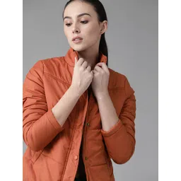 Roadster Women Rust Orange Solid Padded Jacket-picture-10