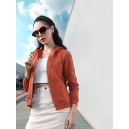 Roadster Women Rust Red Solid Hooded Sweatshirt-picture-19
