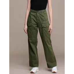 Roadster Women Straight Fit Solid Cargos Trousers-picture-30