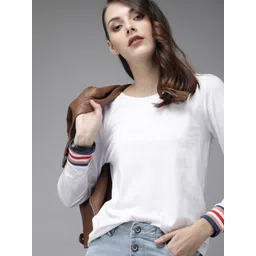 Roadster Women White Solid Round Neck Pure Cotton T-shirt-picture-22
