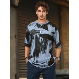 The Roadster Life Co. Abstract Print Drop-Sleeves Pure Cotton Relaxed Fit T-shirt-image-15