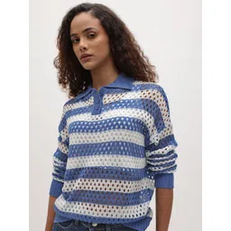 The Roadster Life Co. Acrylic Striped Open Knit Pullover-picture-29