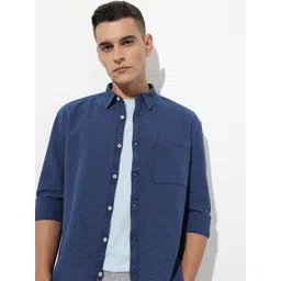 The Roadster Life Co. Denim Waffle Weave Relaxed Fit Shirt-picture-28