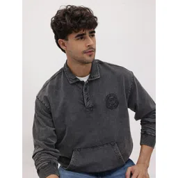 The Roadster Life Co. Embroidered Brand Logo Detail Denim Relaxed Fit Sweatshirt-picture-42