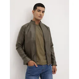 The Roadster Life Co. Faux Leather Mock Collar Tailored Jacket-picture-10