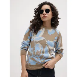 The Roadster Life Co. Floral Self Design Round Neck Pullover-picture-36